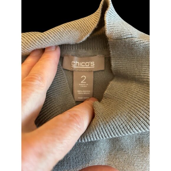 Mock Turtle Neck Tank Top Sleeveless Chico's Sz 2 Medium Gray Knit Closet Staple - Picture 5 of 11